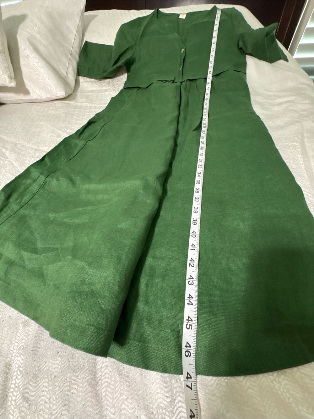 LINTICO Green Breathable 100 % Linen 3/4 Sleeves Maxi Dress Size M - Picture 5 of 14